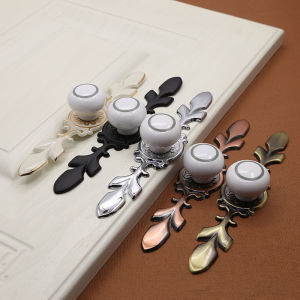 Ivory White Ceramic Zinc Alloy Handle European-style Drawer Wardrobe Cabinet Door Furniture Hardware Handle 象牙白底片陶瓷锌合金拉手 欧式抽屉衣柜橱柜门家具五金把手 FUNIANQI