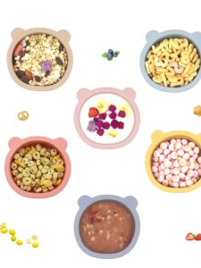 Baby Silicone Bowl Anti-Fall Suction Cup Food Grade Bear Shaped Utensils One-Piece Baby Feeding Bowl Durable Child Feeding Dish