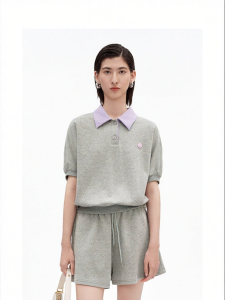 Cotton Blend Color Block Smile Pattern Polo Shirt