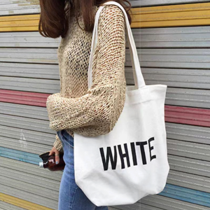 Fashion Bag กระเป๋าโท้ทสำหรับผู้หญิง กระเป๋าโท้ทสำหรับผู้หญิง-กระเป๋าผ้ามินิมอล สกรีน ขนาด 34*37cm กระเป๋า Tote Bag-WHITE