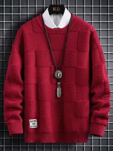 ROMON | Romon Mens Round Neck Knitted Sweater Winter Fashion City Style Thickened Long Sleeve Loose Fit Top For New Year Celebration
