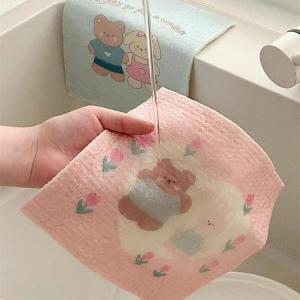 Thickened Wood Pulp Cotton Bear Kitchen Sponge Non-Stick Oil Dishwashing Cloth Special Kitchen Cleaning Tool Household Goods