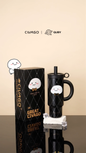 CIVAGOxQUBY(36oz/1080ml) Ceramic Liner Insulated Straw Tumbler 1L Large Capacity Cold Cup Water Bottle Birthday Gift