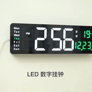 นาฬิกาแสดงผลแบบมัลติฟังก์ชันหน้าจอใหญ่ 16 นิ้ว นาฬิกาดิจิตอลนอร์ดิก นาฬิกาติดผนังห้องนั่งเล่นเรียบง่าย นาฬิกาติดผนัง LED