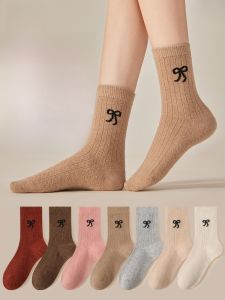 MiiOW | Antibacterial Butterfly Knot Long Tube Socks For Women Thickened Mid-Calf Winter Pure E-commerce Sale Polyester Acrylic Wool Blend