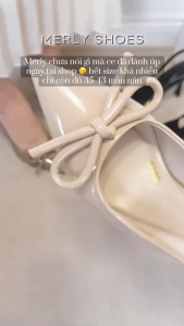 Giày Cao Gót Nữ Merly 1634 Mũi Nhọn Đính Nơ Gót 9cm Slingback Big Size 35–43 Da Bóng Sang Chảnh Đi Tiệc Công Sở