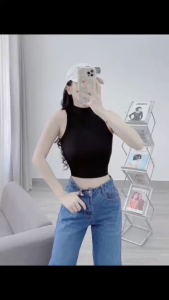 Áo croptop sát nách cổ lọ KVYBODY A21 chất borip lụa mịn dày dặn siêu co giãn thích hợp mặc ở nhà đi chơi đi dạo