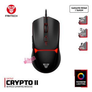 Fantech CRYPTO II VX7V2 / VX7 Versi 2 Wired Gaming Mouse Macro 8000 DPI 6 Macro Button Programable RGB Rainbow Lighting Effect - Garansi Resmi 1 Tahun