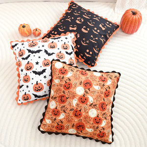 BUYNOW Halloween Pumpkin Print Lace Orange Throw Pillowcase Festive Party Living Room Sofa18x18inch Cushion Cover Home Bed Decor