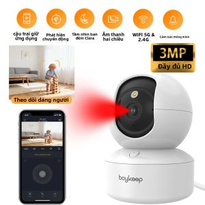Camera Giám Sát Thú Cưng Boykeep 3MP Với Âm Thanh 2 Chiều WiFi 5G/2.4GHz Camera An Ninh Trong Nhà Màn Hình Trẻ Em 360 Độ °   Tầm Nhìn Ban Đêm Pan & Tilt Màu Trắng
