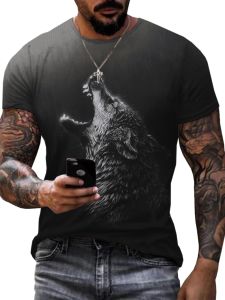 Mens Wolf 3D Pattern Short Sleeve T-shirt Crewneck Regular Thickness for Youth in Autumn