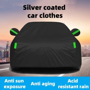 Car clothes car covers all black coated with silver cloth car clothes rainproof and sunscreen belt car cover polyester reflective strip car clothes