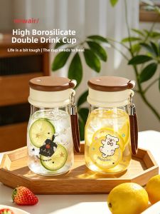 Aesthetic Heat-Resistant Glass Water Cup with Lid