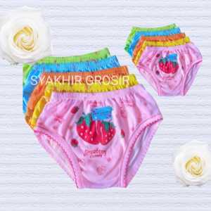 Promo 12 PCS Celana Dalam Anak Perempuan Sempak Motif Strawberry Umur 1-6 Tahun