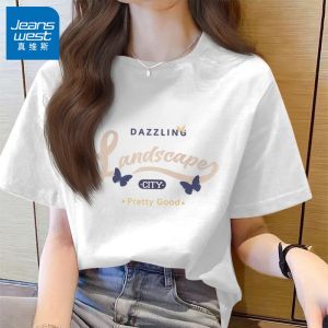 Áo Thun Cotton Tay Ngắn Màu Xanh Da Trời Cho Nữ Mùa Hè 2025 Phong Cách Mới Thiết Kế Hàn Quốc Rộng Rãi Thoải Mái