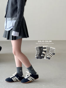 Girls Cotton Socks Korean Style Mid-Calf Striped Trendy Socks Spring Autumn Pure Cotton Childrens Short Socks for Middle Large Children