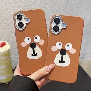 Cute cartoon teddy bear emoji pack Brown phone case for iPhone X XR XS 11 12 13 14 15 16 Pro Max Plus casing anti fall soft cover for iphone11 case