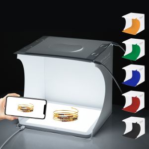 แผงไฟ LED ขนาดเล็ก PULUZ สำหรับถ่ายภาพแบบไร้เงา + ไฟ LED 1100LM 2 ดวง กล่องถ่ายภาพพร้อมฉากหลัง 6 สี