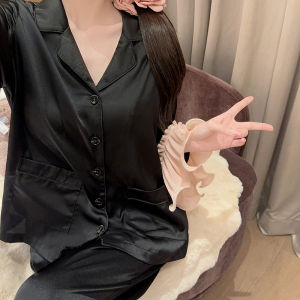 ชุดนอนผ้าไหมน้ำแข็งเซ็กซี่ แขนยาว กางเกงขายาว ชุดอยู่บ้าน ชุดนอนฤดูใบไม้ผลิและฤดูใบไม้ร่วง ชุดฤดูร้อนสำหรับผู้หญิง