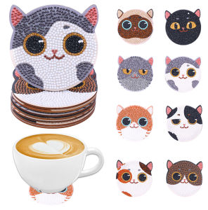 8 pieces DIY diamond painting art set Man cat pattern coaster Special shape crystal artificial diamond Mosaic craft
