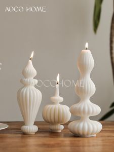 เทียนหอมสีขาวสไตล์ย้อนยุค ตกแต่งห้องแบบอย่าง วัสดุเทียนดอกไม้ กลิ่นทะเล สำหรับตกแต่งบ้าน วัสดุที่ใช้สำหรับถ่ายภาพ