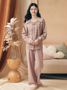 LUNILAI | Pure Cotton Fruit Pattern Sleepwear Womens Comfortable Breathable Open Cardigan Loose Long Sleeve Home Clothes Set