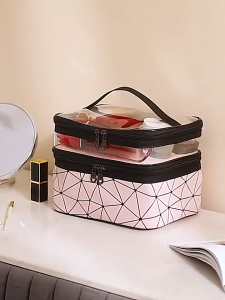 Sweethouse Double Layer Makeup Bag Big Capacity Waterproof Clear Travel Cosmetic Bag Toiletry Beauty Make Up Brush Organizer Travel Women Toiletry Storage Bag