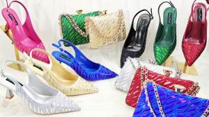 QSGFC New Arrival Fashion Shoes Matching Bag Set Royal Blue Color Decorated with Crystal Ladies Wedding Party Women High Heel