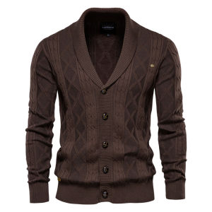 AIOPESON ผ้าฝ้าย Argyle เสื้อสเวตเตอร์ถักผู้ชาย Casual Single Breasted สีทึบธุรกิจ Mens Cardigans ใหม่ฤดูหนาวแฟชั่นเสื้อกันหนาว Man