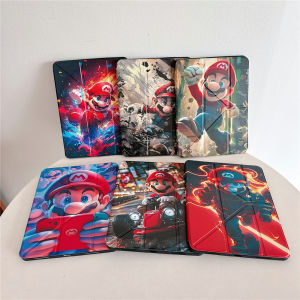 For iPad Air Pro 11 13 M2 M4 2024 Mini 1 2 3 4 5 6 7 9.7" 10.2" 10.5" 11.0" 10.9" 4th/5th/6th/7th/8th/9th/10th Gen 2022/20/19 Stand Soft Cute Cartoon Super Marie PU Case Kids Pen Slot Cover