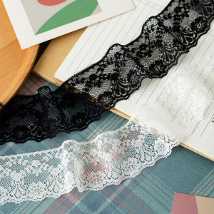 ผ้าริบบิ้นลูกไม้โปร่งสีดำขาวยาว 3 เมตร ไม่มีความยืดหยุ่น ขอบลูกไม้สำหรับทำเครื่องประดับผม DIY สำหรับเด็ก