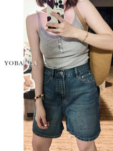 Retro Blue Straight Denim Shorts Female Summer Plus Size Plus Size Ladies Loose Slim Looking Pear Shapes Wide Leg Half Length Pirate Shorts