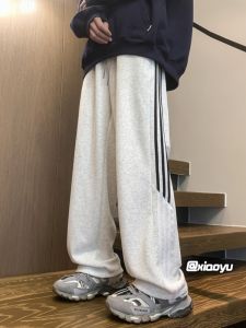 กางเกงวอร์มสปอร์ตทรงตรงสำหรับผู้ชาย กางเกงขายาวทรงหลวมสไตล์อเมริกันย้อนยุค กางเกงขายาวลำลองฤดูใบไม้ผลิและฤดูใบไม้ร่วง