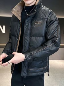 ROMON | Lormen Mens Down Jacket Thickened Stand Collar Casual Style White Duck Feather Winter Coat Fashionable Warm Windproof Outerwear