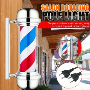(90cm) Barber Shop Pole Lamp Waterproof Red White Blue Rotating LED Light Bar Logo Hair Salon 220V