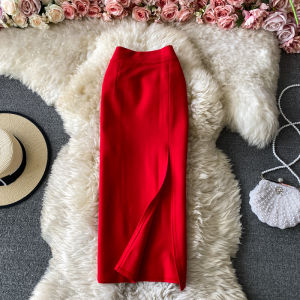 Elegant High Waist Midi Skirt Slimming Pure Color Fashion Step Hemline Business Womens Skirts H-Line Bodycon A-Line Skirts