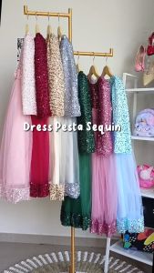 5T-13T Long Dress Pesta Anak Perempuan Sequin Tutu / Dress Pesta Anak Perempuan Lengan Panjang / Gamis Lebaran Anak Perempuan Blink