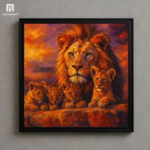 Tranh Nghệ thuật "Sư Tử Và Đàn Con" VIETSMART ART - Sơn dầu 70 x 80cm