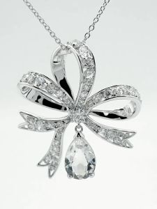 💖Swarovski💖Volta Large Size Silver Bow Diamond Pendant Necklace S925 Sterling Silver Womens Fashion Necklace Hypoallergenic Non-allergenic Valentines Day Gift Birthday Gift for Girlfriend Bestie
