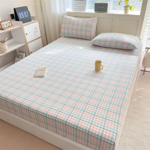 Dansunreve Washed Cotton Fittedsheet Janpanese Style Checkered Plaid Fitted Bedsheet Single Queen King