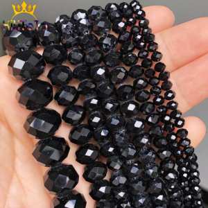Faceted Black Glass Crystal Rondelle Beads Loose Spacer Beads For Jewelry Making DIY Bracelet Necklace Strands 4/6/8/10/12/14mm