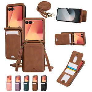 szhaiyu | Leather Wallet Card Holder Phone Case for Samsung Galaxy Z Flip 8 7 FE 6 5 4 5G Flip8 with Crossbody Lanyard Purse Cover Women