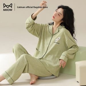 MiiOW | Womens Long Sleeve Cotton Padded Nightgown Spring Summer Autumn Home Wear Comfortable Breathable Soft Pure Cotton Sleepwear