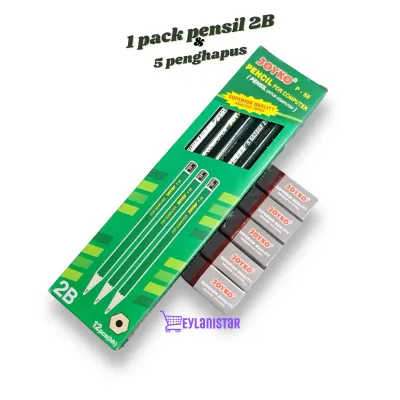 Paket Pensil dan Penghapus 5 Pcs Joyko Hitam dan 1 Pack Pensil 2B Joyko