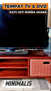 Meja TV 43 Inci Rangka Kayu Jati 2 Laci Rotan Sintetis Bufet Buffet Rak Lemari Ruang Tamu Minimalis