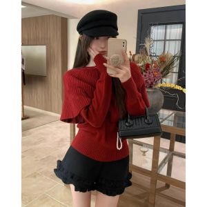 YUEZHONGWEI | Spring Stylish Cape Knitted Set