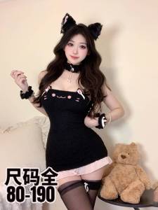 Cute Cat Girl Plush Underwear Short Skirt Design Winter Thin Fabric without Sleeves Pure Color Home Comfort Youth Approved