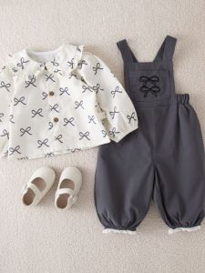 ชุดเดรสแขนกุดลายผีเสื้อสำหรับเด็กผู้หญิง ชุดเด็ก ชุดสองชิ้น ฤดูใบไม้ร่วง 2024 ผ้าฝ้าย สไตล์เกาหลี ชุดเด็กผู้หญิง