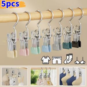 5Pcs Stainless Steel Clothespins with Hook Laundry Clothes Pegs Windproof Anti-Slip Space-Saving Hat Pants Socks Towel Hanger Clips Closet Organizer Supplies