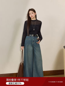 Elegant plus Size Base Shirt Half High Collar Long Sleeve Mesh Slimming Versatile Autumn New Style Blue Language Commute Simple Fit